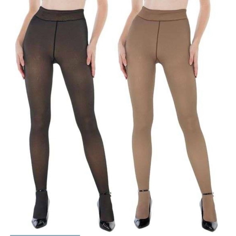 EXQUISLIFE Fleece LinedTights-2 pair, black and coffee , size  Small, NEW